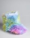 Fun furry slippers in tie-dye colors to keep her toes warm.