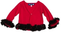 Blue Pearl Baby-girls Infant Ruffle Sweater Cardigan with Flower Trim, Red, 18 Months