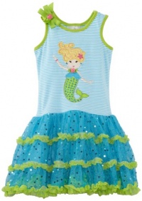 Rare Editions Girls 2-6X Button Back Tutu Dress, Turquoise/Lime, 5