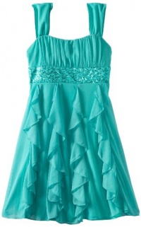 Ruby Rox Kids Girls 7-16 Corkscrew Sheer Matte Jersey Dress, Aqua, Large