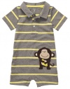 Carters Boys 3-24 Months Striped Monkey Polo Romper (12 Months, Grey)