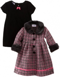 Blueberi Boulevard Baby Girls Infant Boucle Coat Velvet Set, Multi, 12 Months