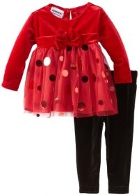 Blueberi Boulevard Baby Girls Infant Flock Velvet Hologram Dress, Red, 24 Months