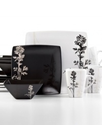 A simple wildflower silhouette in a two-tone design offers a striking appearance in the Moorpark dinnerware set from Gibson. With lines so soft, yet utterly sophisticated, this casual dinnerware is ideal for any occasion.