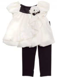 Rare Editions Baby-girls Newborn Chiffon Ruffle Legging Set, Ivory/Black, 6 Months