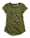 GUESS Kids Girls Striped GUESS Kids Girls Logo Tee, DUSTY GREEN (7/8)