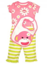 Baby / Infant Girls 3 Piece Flower Power Sock Monkey Outfit by Baby Starters - Pink - 3-6 Mths / 12-16 Lbs