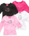 A sweet, studded style! These Hello Kitty stud logo long-sleeve tees are a lovely way to finish her sweet look.