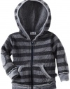 Splendid Littles Baby-Boys Newborn Striped Burnout Fleece Zip-Hoodie, Navy, 6-12