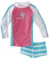 Snapper Rock Girls 7-16 Long Sleeve Swim Set, Aqua Pink Stripe, 8