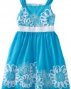 Rare Editions Girls 7-16 Embroidered Soutach Dress, Turquoise/White, 10