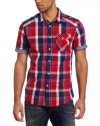 Marc Ecko Cut & Sew Men's Plaid With Chambray Trim Shirt