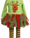 Bonnie Jean Girls 2-6X Reindeer Tutu Legging Set, Green, 2T