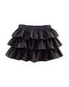 A fun party skirt is crafted into a flirty tiered silhouette with a flurry of ruffles for a fun, stylish touch.