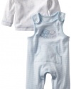 Little Me Baby-Boys Newborn Monkey Overall Set, White/Light Blue, 3 Months