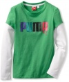 Puma - Kids Girls 7-16 Multi Glitter Logo Tee, Green, X-Large