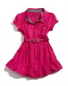 GUESS Kids Girls Printed Dress with Belt, DEEP PINK (6)