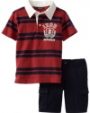 Izod Kids Boys 2-7 Short Sleeve Rugby Shirt and Cargo Short, Rooster Red, 4T/4 Regular