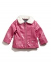 GUESS Kids Girls Pleather Jacket with Faux-Fur Collar, DEEP PINK (12M)