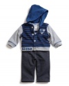 GUESS Kids Boys Tee, Hoodie and Pants Set, BLUE (3/6M)