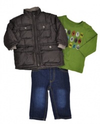 Calvin Klein Infant Boys Brown Jacket 3Pc Denim Pant Set (12M)