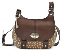 Fossil Maddox Signature Flap Shoulder Crossbody Bag Purse Canvas with Leather Trim Pecan