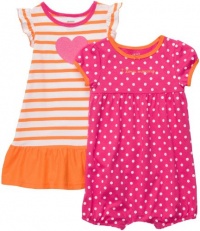 Carter's Girls 3-24 Months Dots and Stripes Romper and Dress Set (12 Months, Pink/Orange)