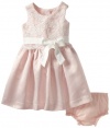 Us Angels Baby-Girls Infant Lace And Satin Dress, Ivory/Blush Pink, 12 Months