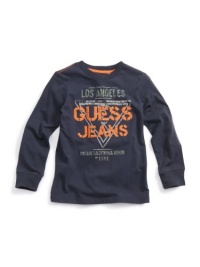 GUESS Kids Boys Long-Sleeve Crewneck Tee with Scribble T, NAVY (4)