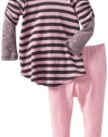 Splendid Littles Baby-girls Newborn Charcoal Stripe Thermal Tunic Set, Pink Ribbon, 6-12 Months