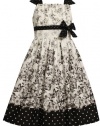 Bonnie Jean Girls 7-16 Toile Print Dress with Ruffles On Bodice, Black/White, 12