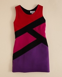 Zig-zag colorblocks with wide black trim conjure up an ideal modern look for her dressier occasions.