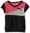 Puma - Kids Girls 7-16 Pieced V-Neck Tee, Black, Small