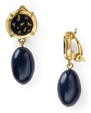 T Tahari Soho Chic Worn Gold Blue Stone Drop Clip Earrings