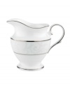 A sweet lace pattern combines with platinum borders to add graceful elegance to your tabletop. The classic shape and pristine white shade make this creamer a timeless addition to any meal. From Lenox's dinnerware and dishes collection.