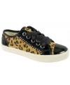 Fierce feet. A cheetah print on these Guess Louvre sneakers gives her feet a wild style.