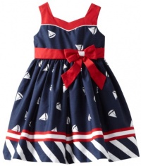 Jayne Copeland Girls 2-6X Sailboat Print Dress, Navy, 5