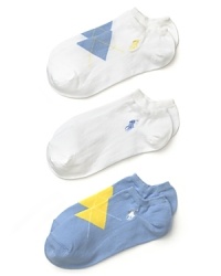 A 3-pack of stylish argyle socks in a low-cut silhouette from Ralph Lauren. Style #7472PK