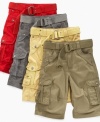 Keep his relaxed style tight with these belted cargo shorts by Request.