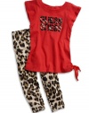 GUESS Kids Girls Girl Tee & Animal Print Leggings Set, RED (4)