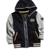 Guess Boys 2T-7 Zippered Varsity Hoodie (4, Grey/Yellow Multi)