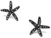 Adorable Sparkling Jet Black Crystal Starfish Stud Earrings Silver with Rhodium Plating