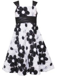 Rare Editions Girls 7-16 Floral Soutach Dress, White/Black, 10