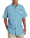 Columbia Men's Super Bonehead Classic Short Sleeve Shirt, Ocean/Gingham, Medium