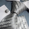 Grey Stripes Woven Silk Tie Hanky Cufflinks Present Box Set light grey mens cufflinks Pointe Tie PH1152