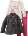 Calvin Klein Girls 2-6X Toddler Jacket With Tee And Pink Jean, Gray, 3T