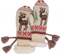 MUK LUKS Girls' Scandinavian Fur Lined Tassel Mittens,Ivory/Wintergreen