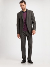 A straight-leg silhouette that fits comfortably throughout the leg and blends easily within your suiting collection, tailored from superior Italian wool for endless style and verstility.Flat-front styleButton/zip closureSide slash, back welt pocketsInseam, about 35WoolDry cleanImported of Italian fabric