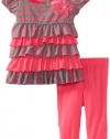 Sweet Heart Rose Baby-girls Infant Neon Tiered Legging Set, Pink/Grey, 18 Months