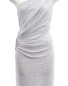 David Meister Silver/White One-Shoulder Embellished Metallic Dress 10